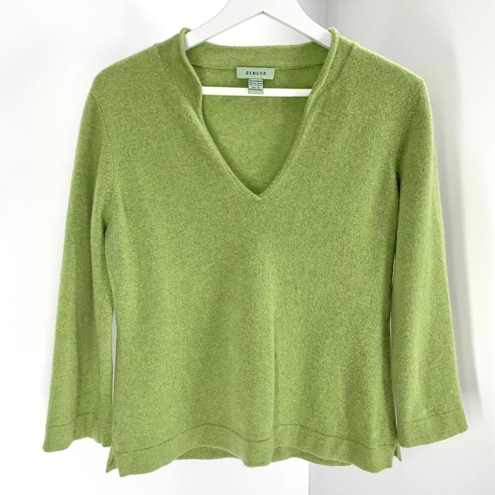 Geneva Light Green V-Neck Sweater
